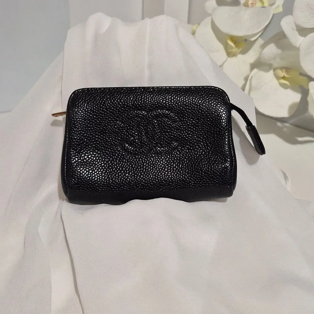 100% Authentic Chanel Black Caviar Leather Pouche
